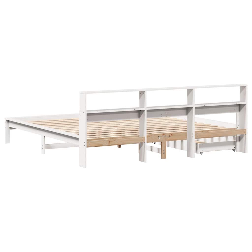 fehér tömör fenyőfa könyvespolcos ágy matrac nélkül 200x200 cm