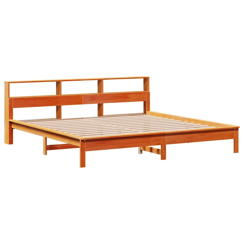 barna tömör fenyőfa könyvespolcos ágy matrac nélkül 200 x 200cm
