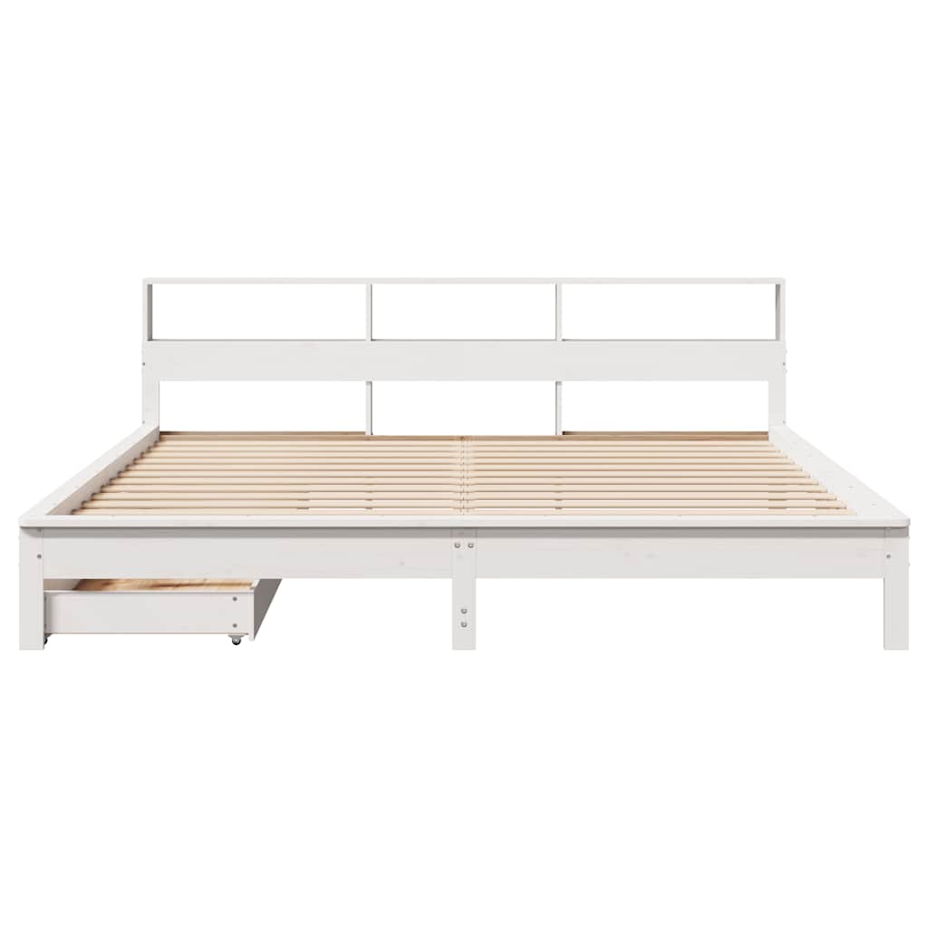 fehér tömör fenyőfa könyvespolcos ágy matrac nélkül 180x200 cm