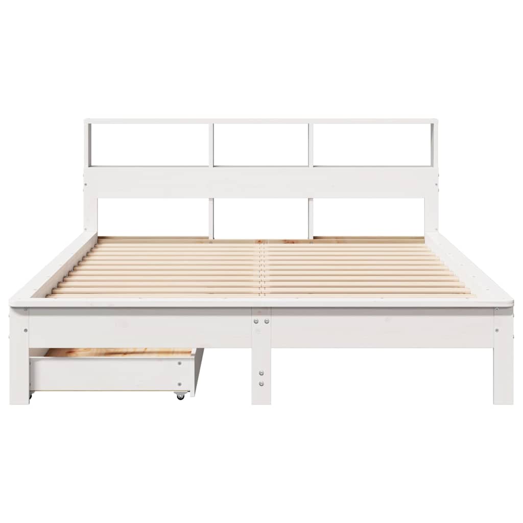 fehér tömör fenyőfa könyvespolcos ágy matrac nélkül 150x200 cm
