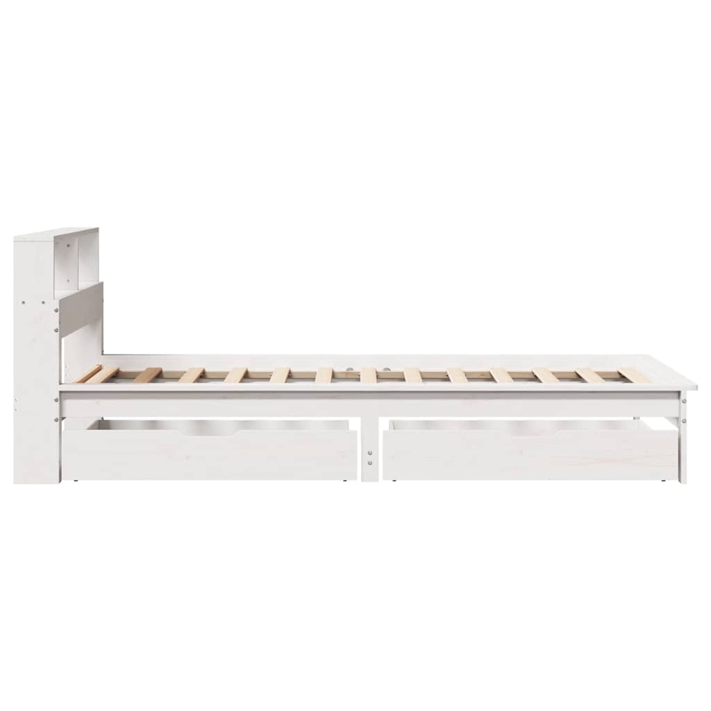 fehér tömör fenyőfa könyvespolcos ágy matrac nélkül 100x200 cm