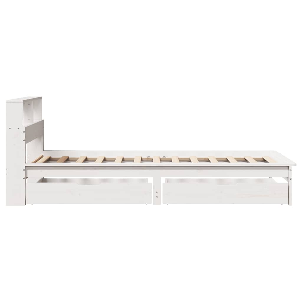 fehér tömör fenyőfa könyvespolcos ágy matrac nélkül 90 x 200 cm
