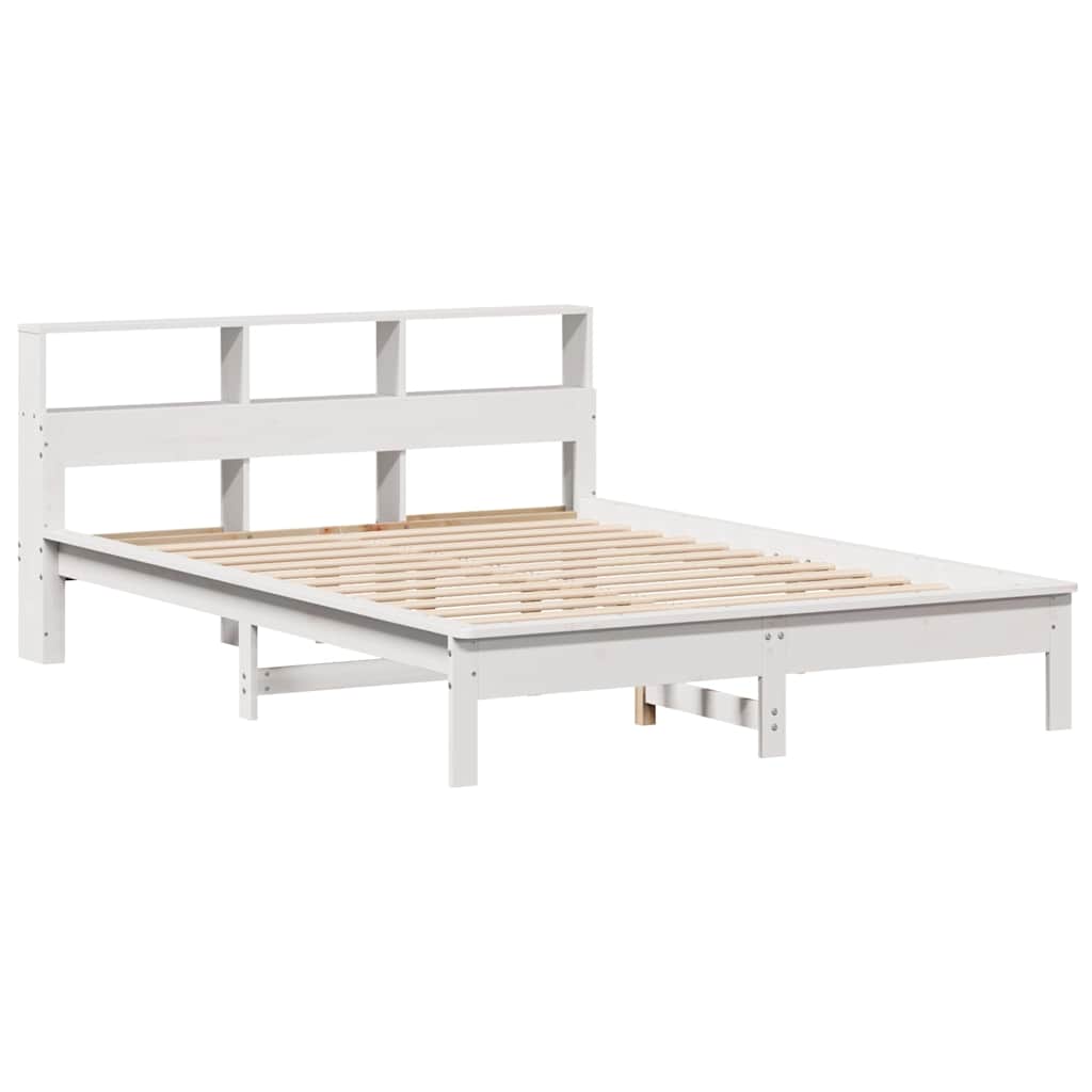 fehér tömör fenyőfa könyvespolcos ágy matrac nélkül 140x190 cm
