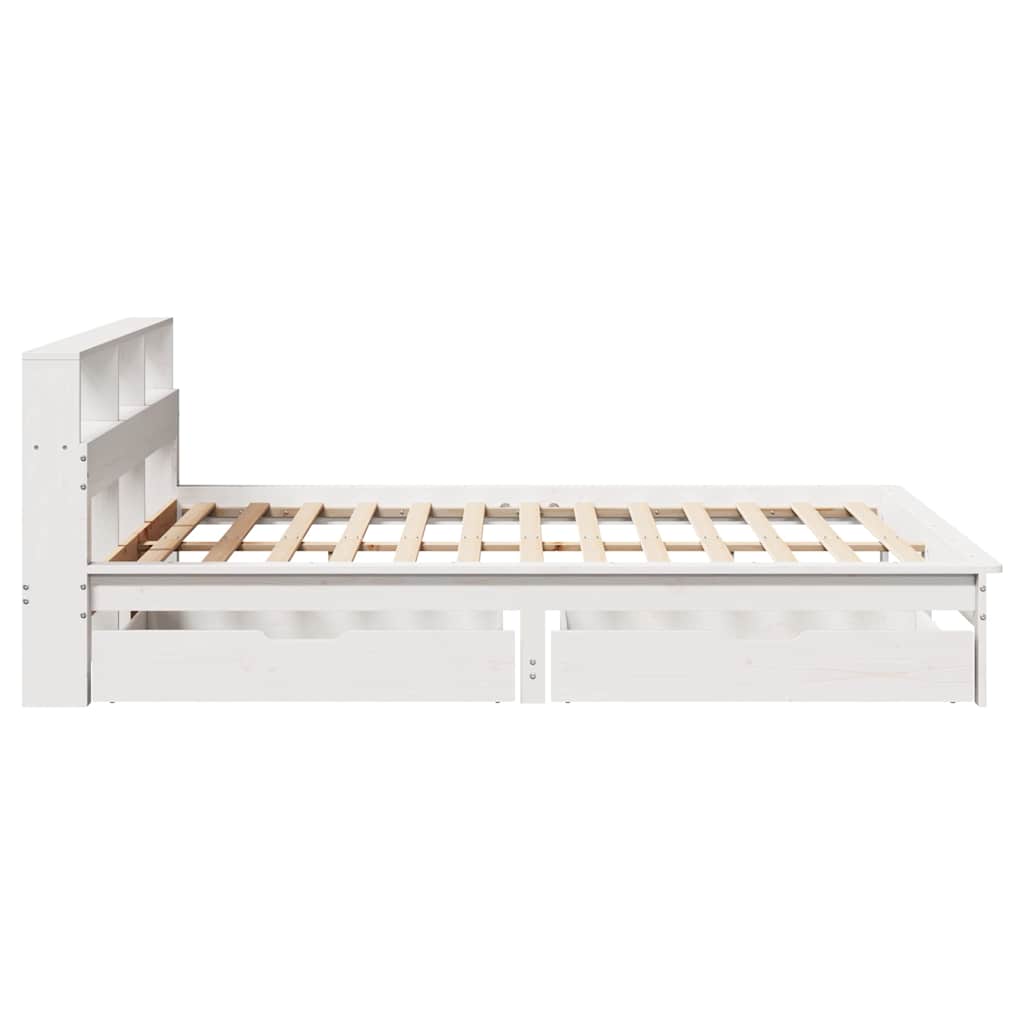 fehér tömör fenyőfa könyvespolcos ágy matrac nélkül 135x190 cm
