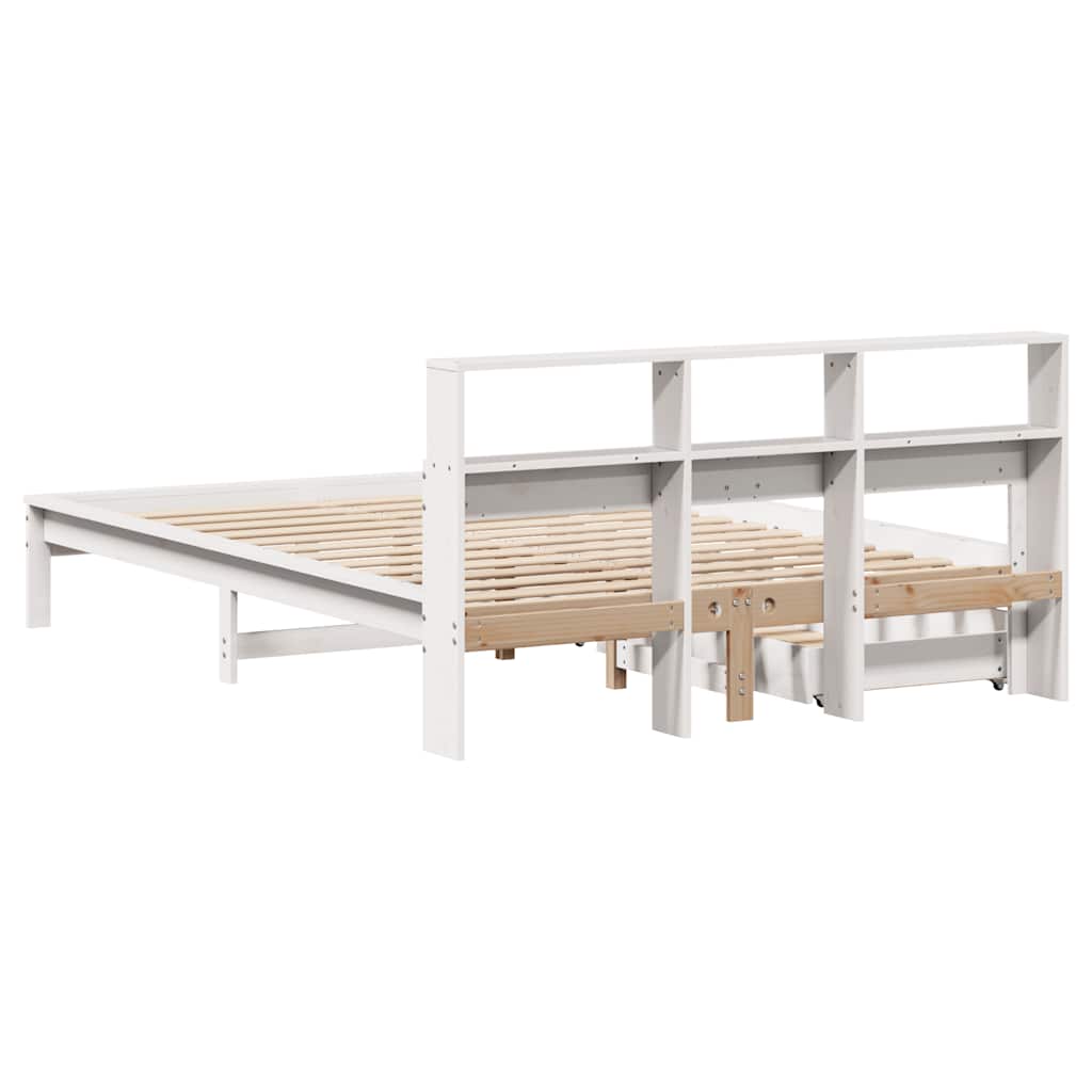 fehér tömör fenyőfa könyvespolcos ágy matrac nélkül 135x190 cm