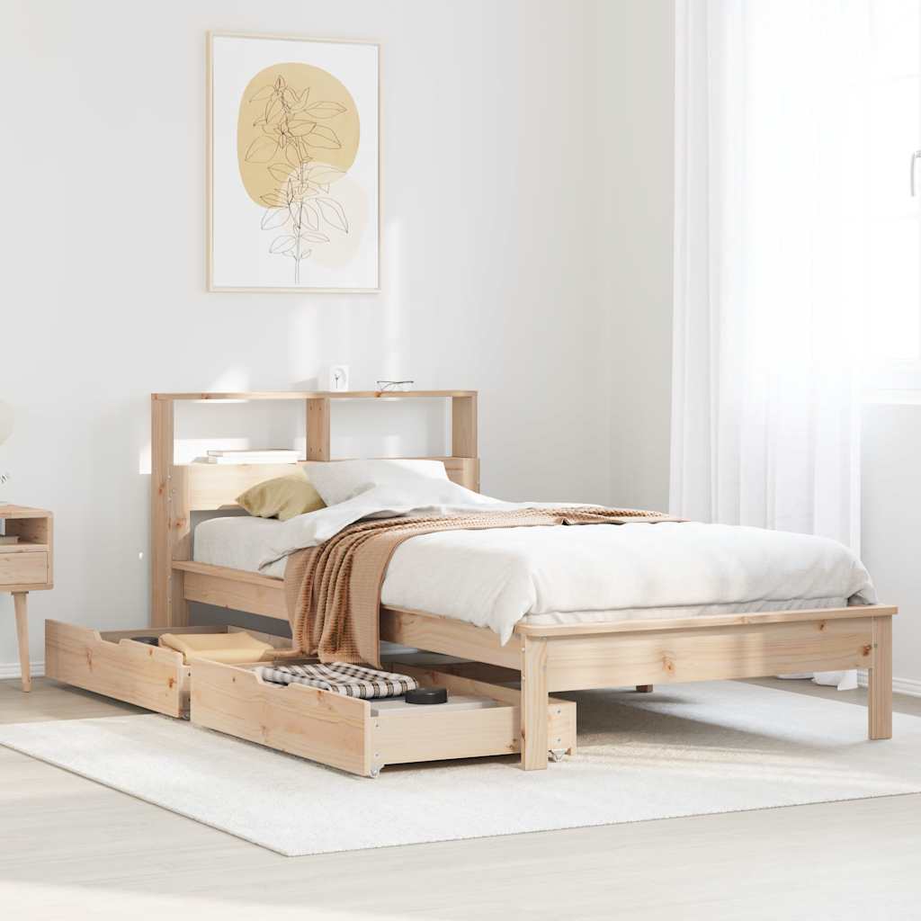 tömör fenyőfa könyvespolcos ágy matrac nélkül 90 x 190 cm