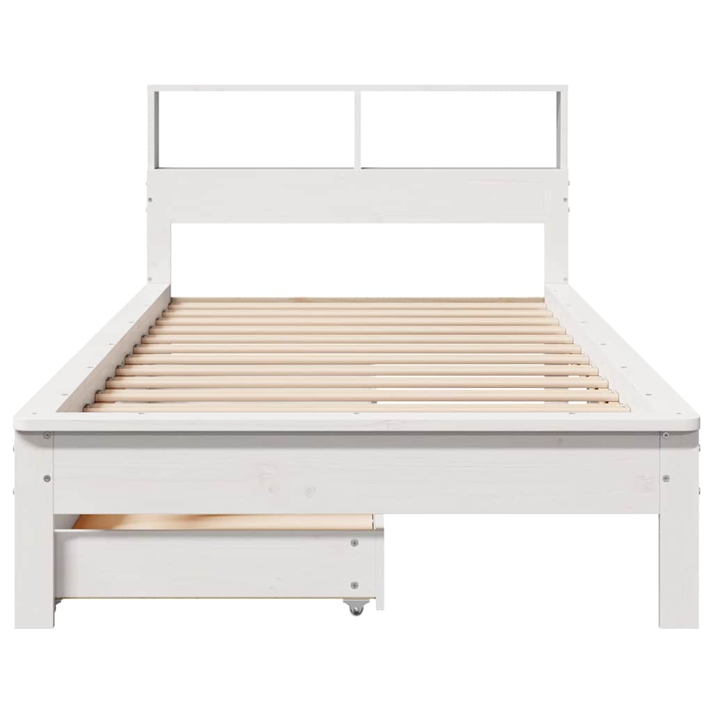fehér tömör fenyőfa könyvespolcos ágy matrac nélkül 90 x 190 cm