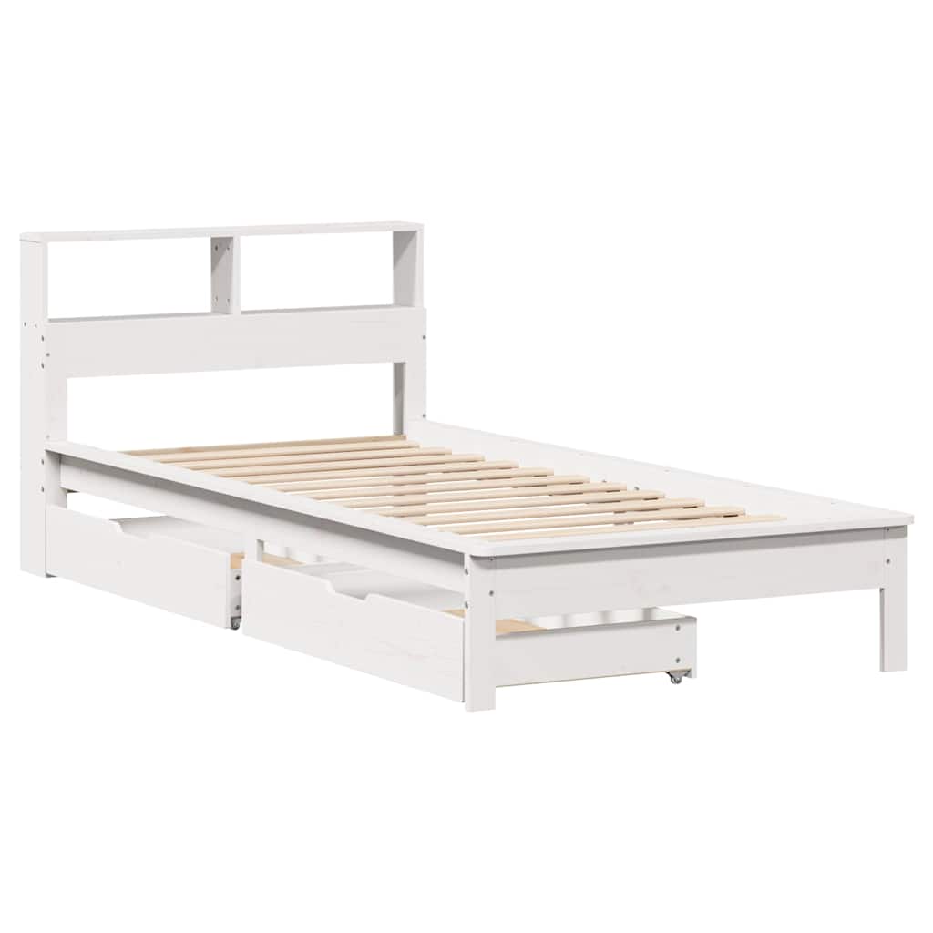 fehér tömör fenyőfa könyvespolcos ágy matrac nélkül 75 x 190 cm