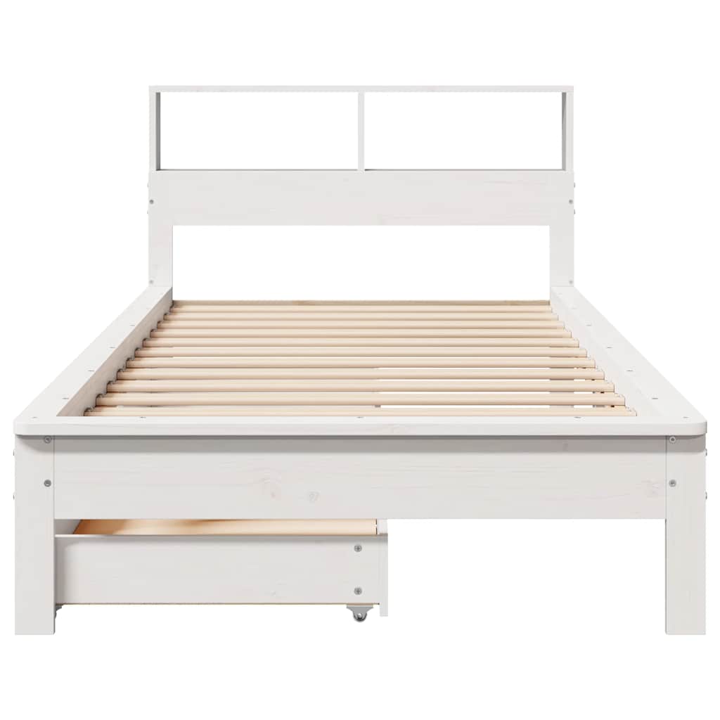 fehér tömör fenyőfa könyvespolcos ágy matrac nélkül 75 x 190 cm
