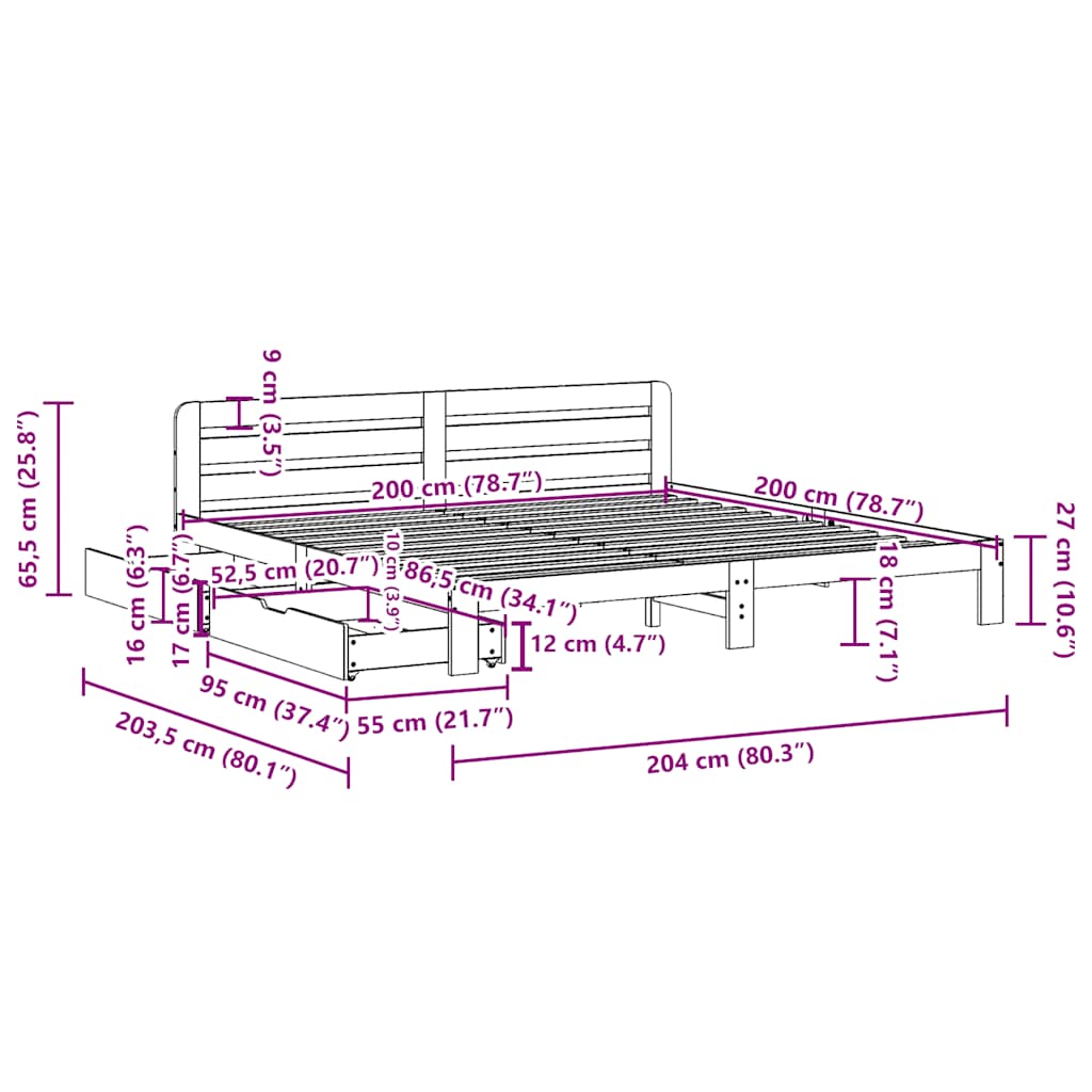 viaszbarna tömör fenyőfa ágy matrac nélkül 200 x 200 cm