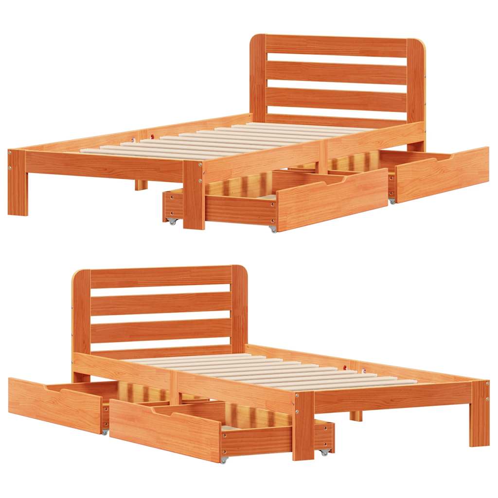 viaszbarna tömör fenyőfa ágy matrac nélkül 90 x 190 cm