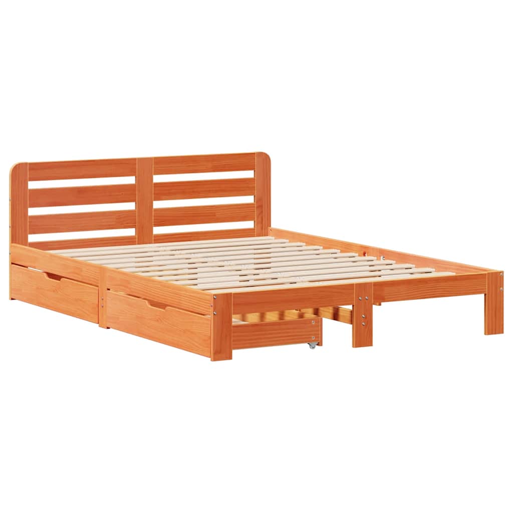 viaszbarna tömör fenyőfa ágy matrac nélkül 135 x 190 cm