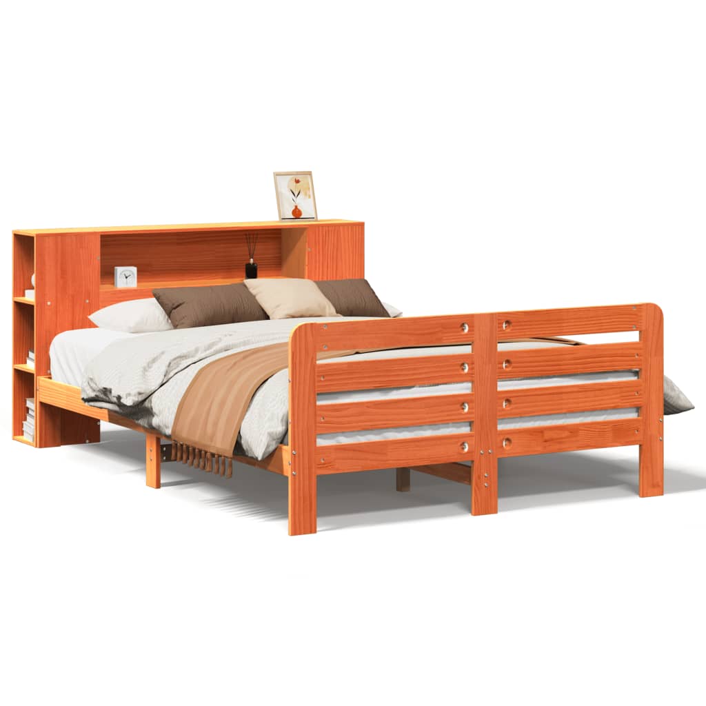viaszbarna tömör fenyőfa ágy matrac nélkül 135 x 190 cm