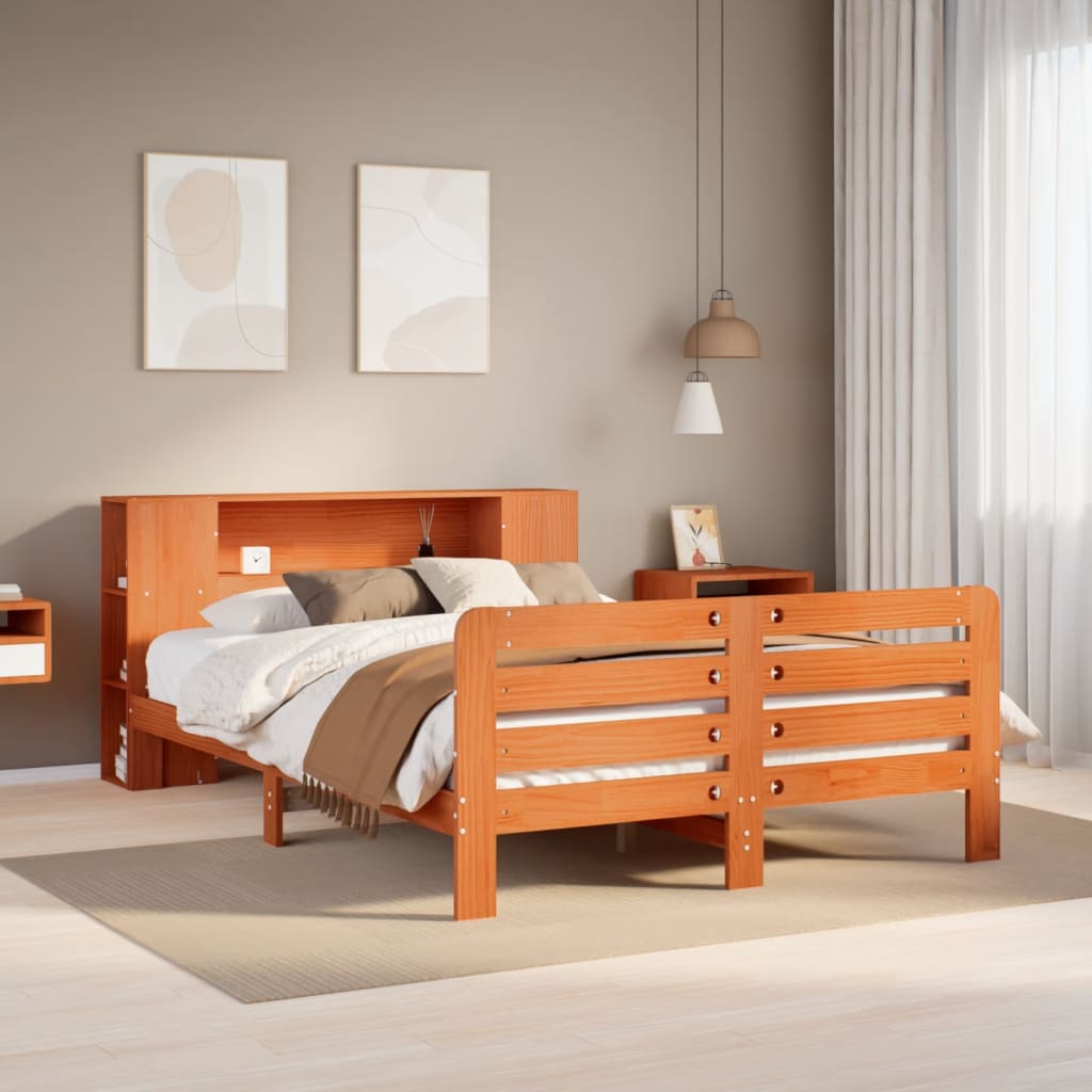 viaszbarna tömör fenyőfa ágy matrac nélkül 135 x 190 cm