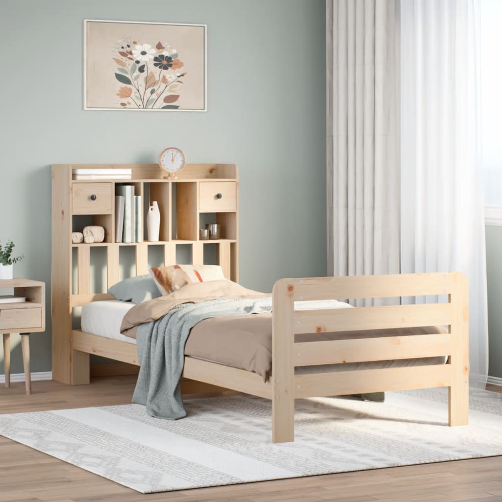 tömör fenyőfa könyvespolcos ágy matrac nélkül 90 x 200 cm