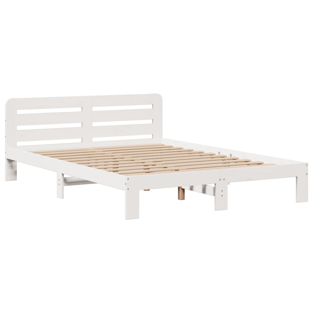 fehér tömör fenyőfa könyvespolcos ágy matrac nélkül 150x200 cm