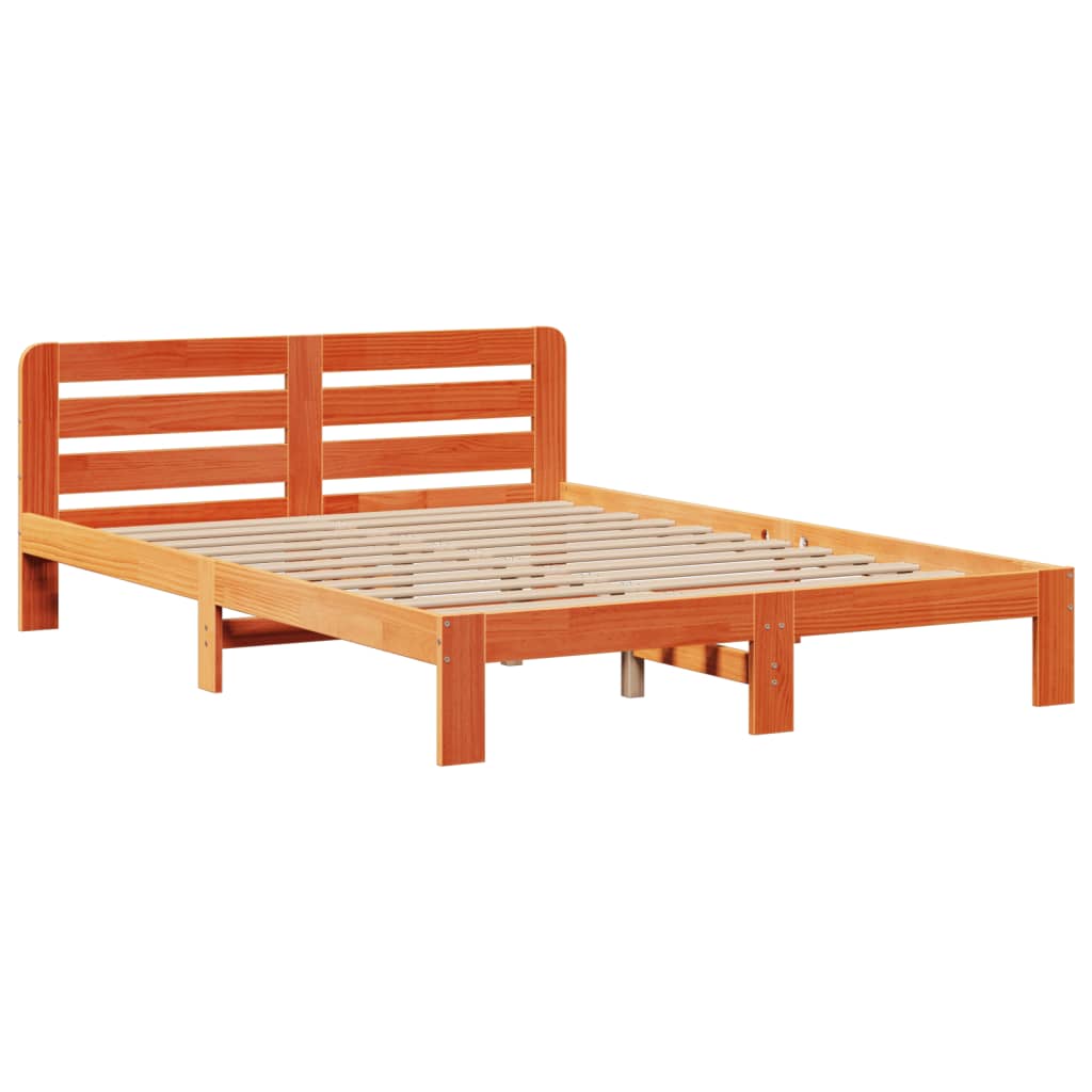 barna tömör fenyőfa könyvespolcos ágy matrac nélkül 160 x 200cm