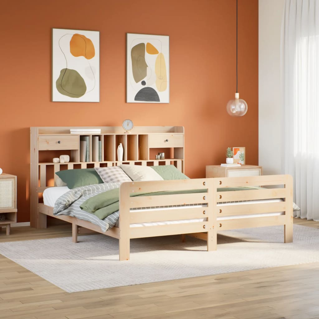 tömör fenyőfa könyvespolcos ágy matrac nélkül 180 x 200 cm