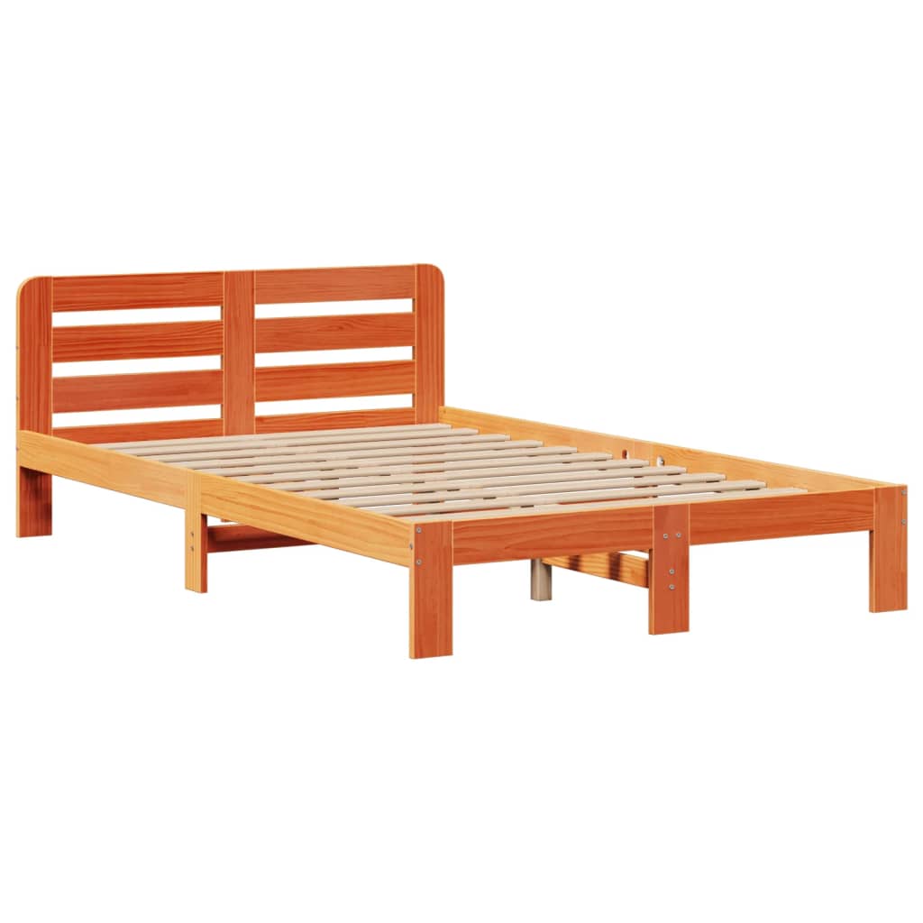 barna tömör fenyőfa könyvespolcos ágy matrac nélkül 135 x 190cm