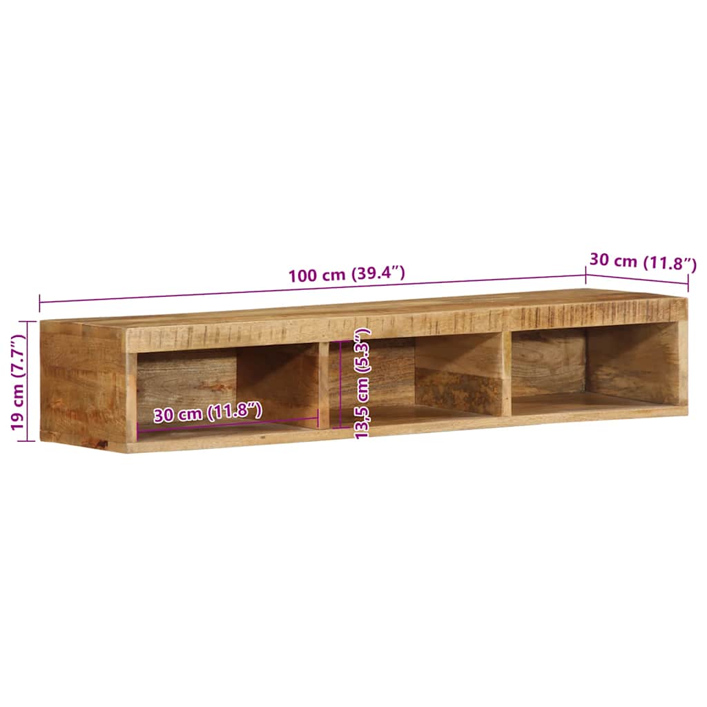 tömör nyers mangófa falra szerelhető TV-szekrény 100x30x19 cm