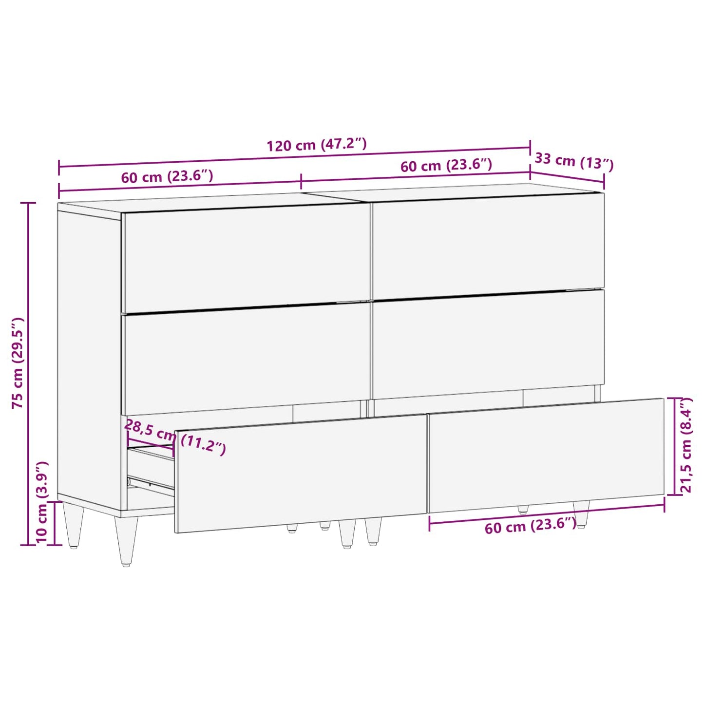Tároló szekrények 2 db 120 x 33 x 75 cm Tömör Mangófát Sokszínű