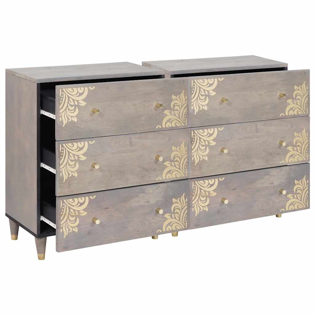 Széf fiókkal 2 pcs Szürke 60 x 33 x 75 cm Tömör Mangófát