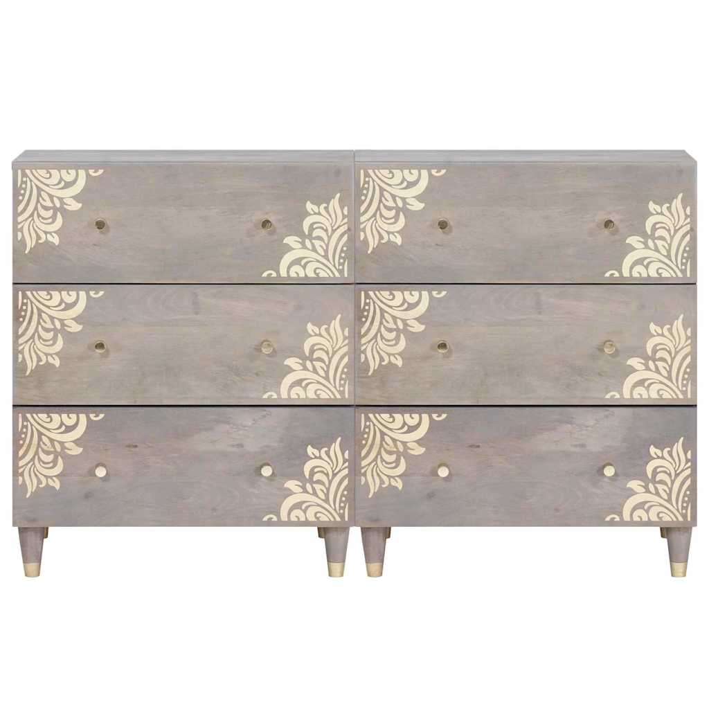 Széf fiókkal 2 pcs Szürke 60 x 33 x 75 cm Tömör Mangófát