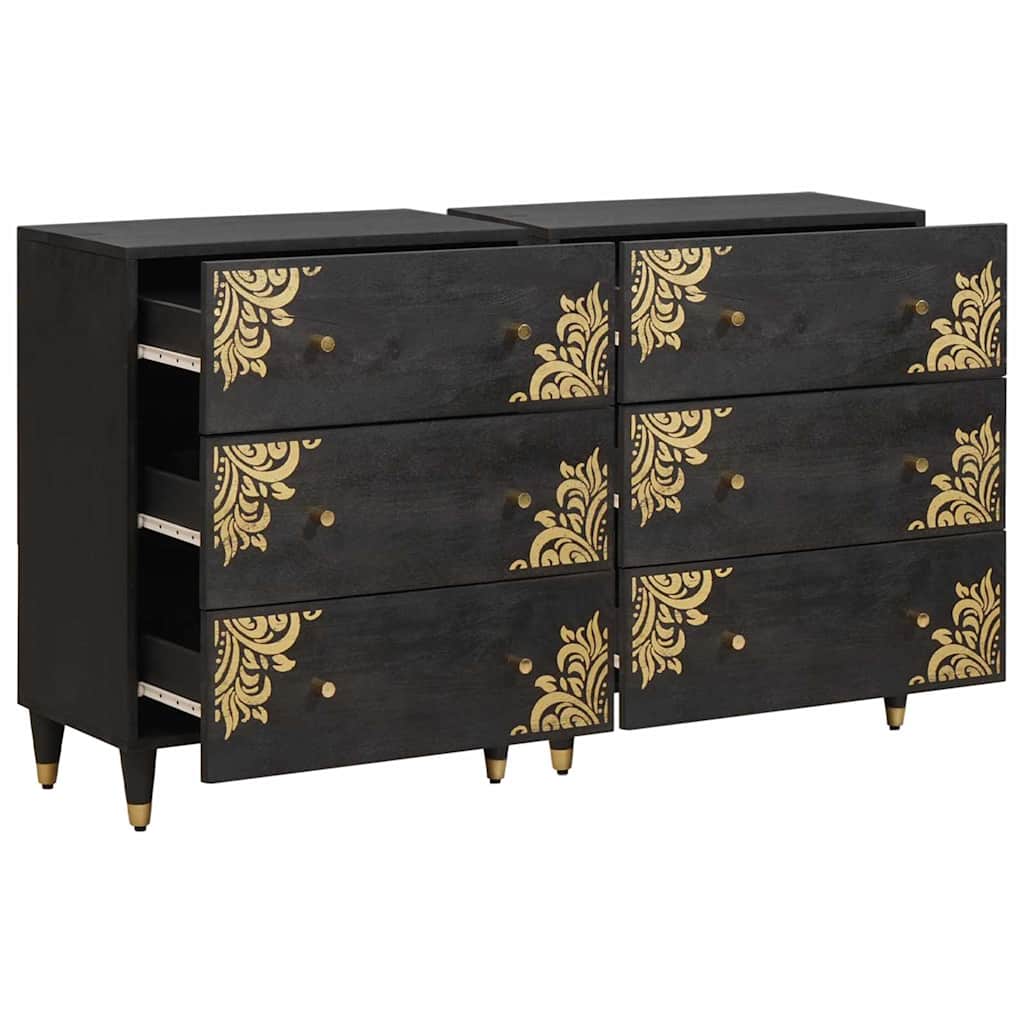 Széf fiókkal 2 pcs Fekete 60 x 33 x 75 cm Tömör Mangófát