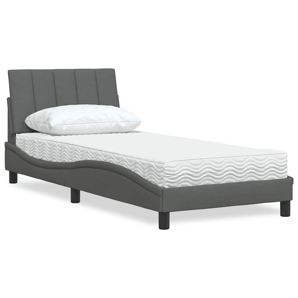 sötétszürke szövet ágy matraccal Hanko 90x200 cm