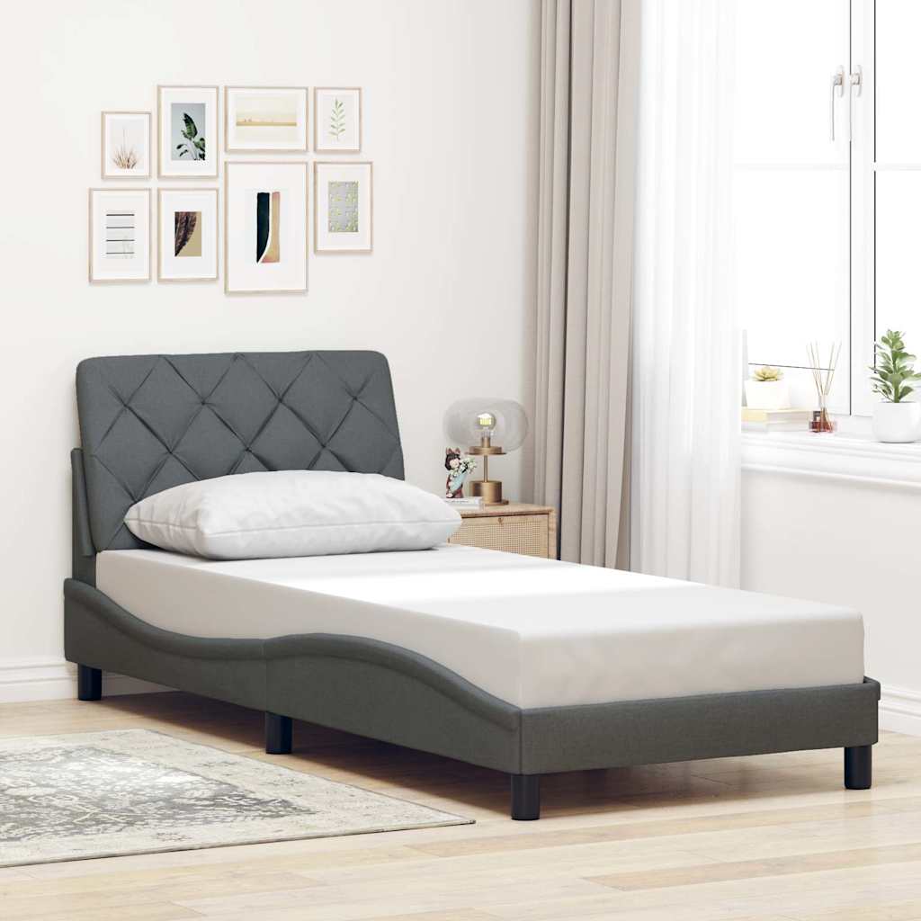 sötétszürke szövet ágykeret matrac nélkül 80x200 cm