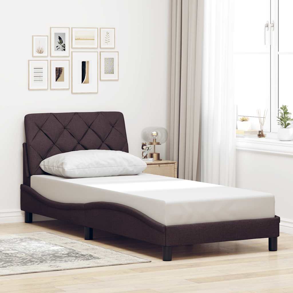sötétbarna szövet ágykeret matrac nélkül 90x190 cm