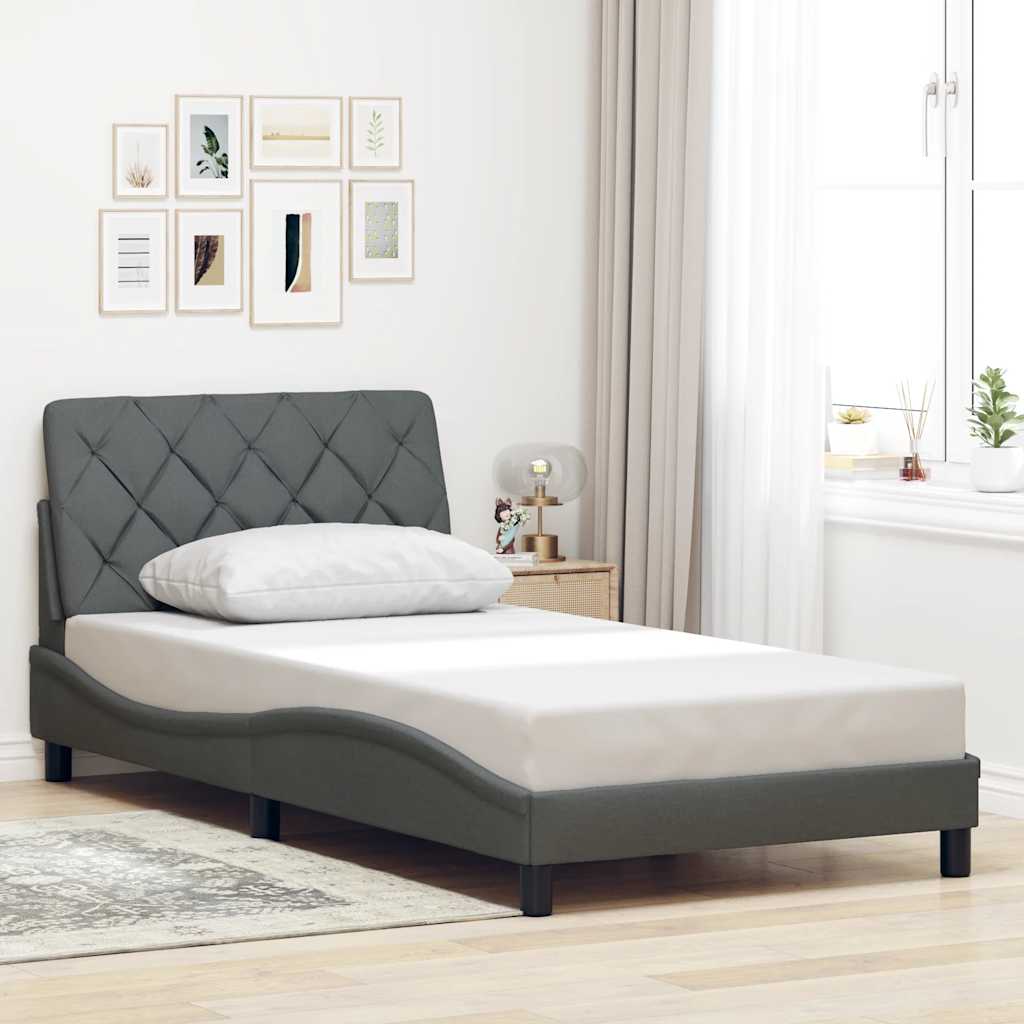 sötétszürke szövet ágykeret matrac nélkül 100x200 cm