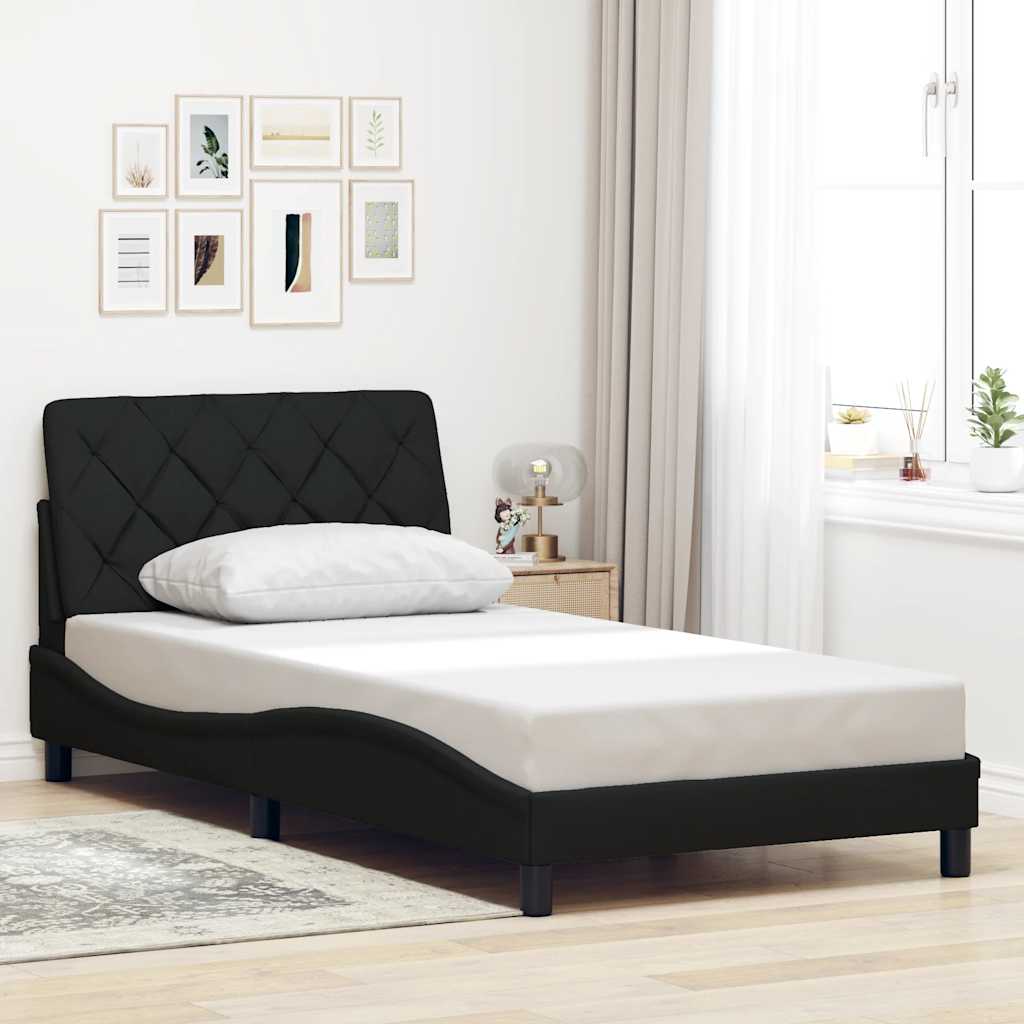 fekete szövet ágykeret matrac nélkül 100x200 cm