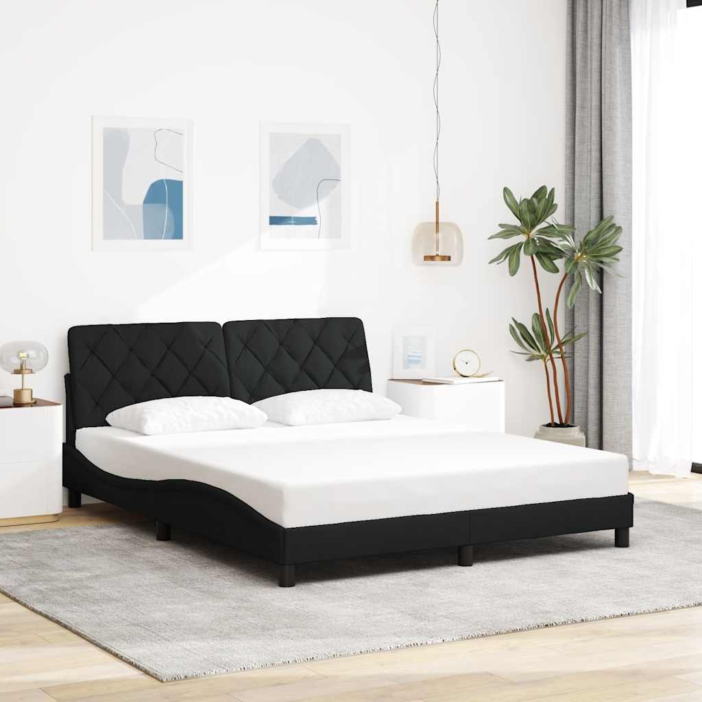 fekete szövet ágykeret matrac nélkül 160 x 200 cm