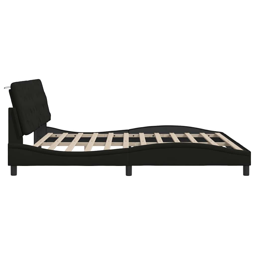 fekete szövet ágykeret matrac nélkül 200 x 200 cm