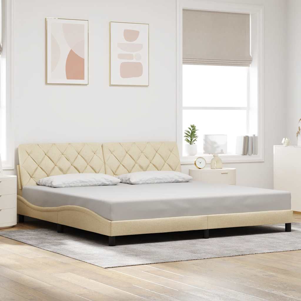 krémszínű szövet ágykeret matrac nélkül 200 x 200 cm