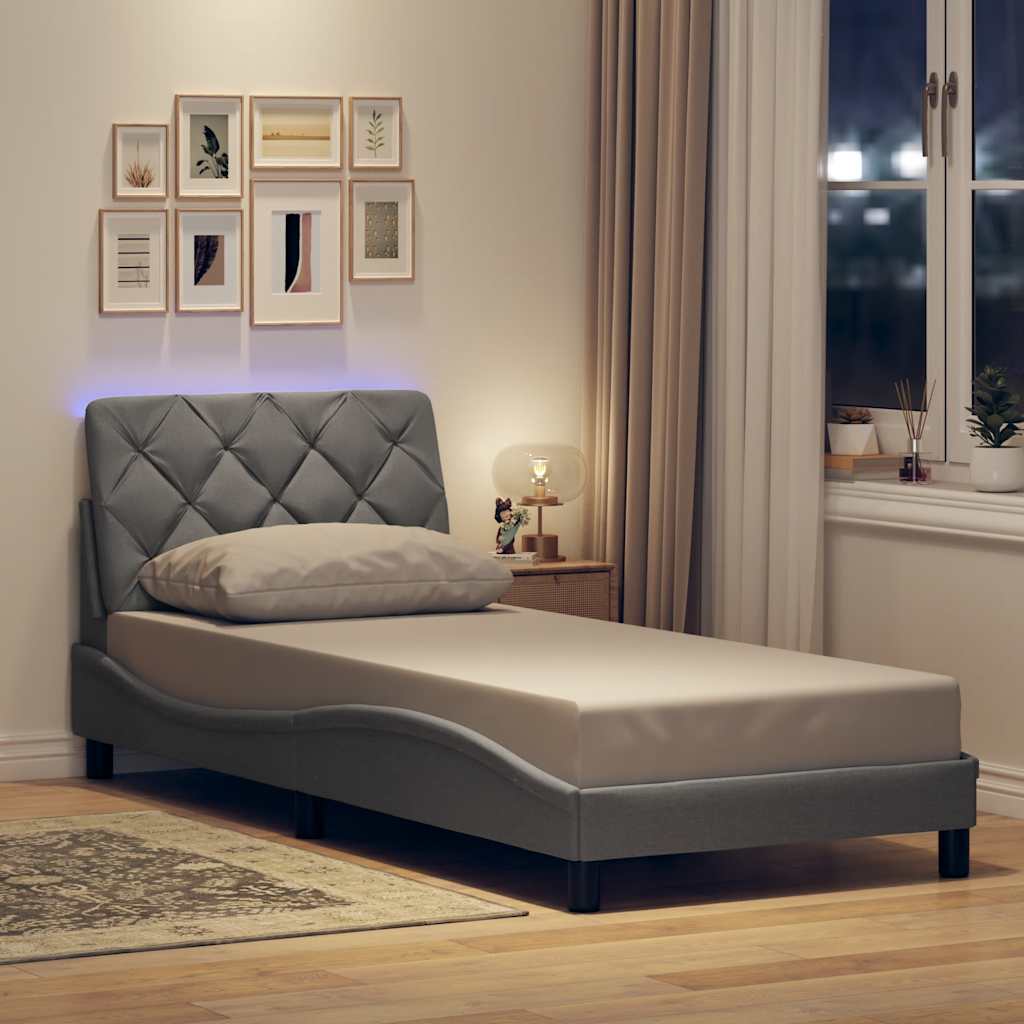 világosszürke szövet ágykeret LED-es matrac nélkül 80x200 cm