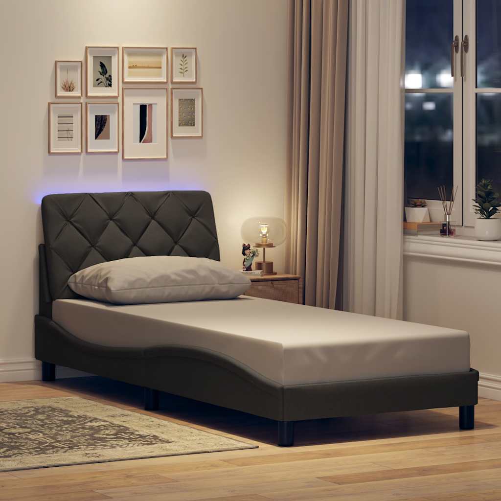 sötétszürke szövet ágykeret LED-es matrac nélkül 80x200 cm