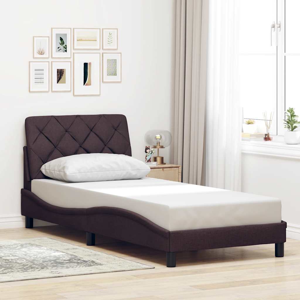 sötétbarna szövet ágykeret LED-ekkel matrac nélkül 80x200 cm