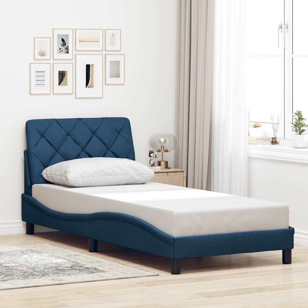 kék szövet ágykeret LED-ekkel matrac nélkül 90x190 cm