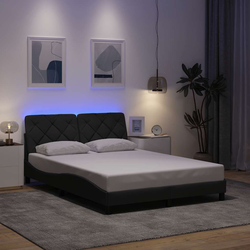 sötétszürke szövet ágykeret LED-es matrac nélkül 140x200 cm