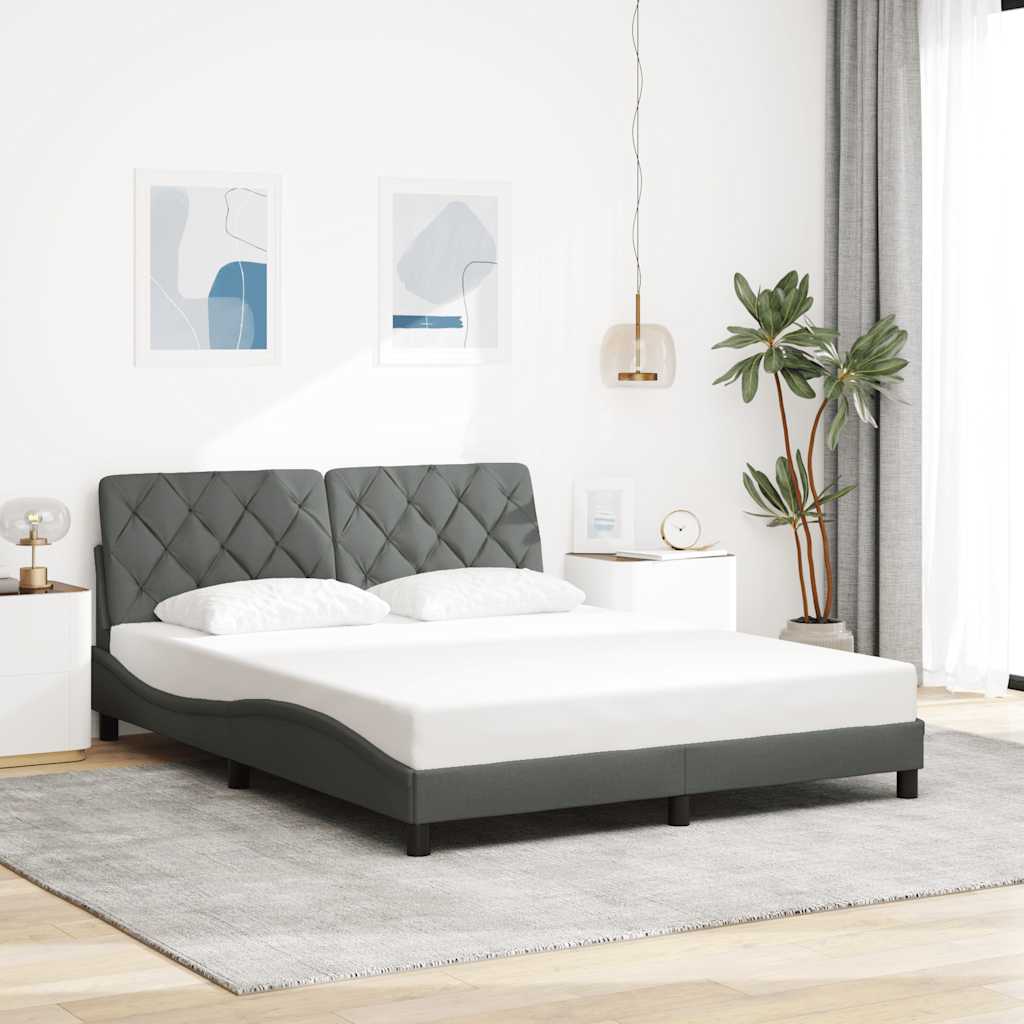 sötétszürke szövet ágykeret LED-es matrac nélkül 160 x 200 cm