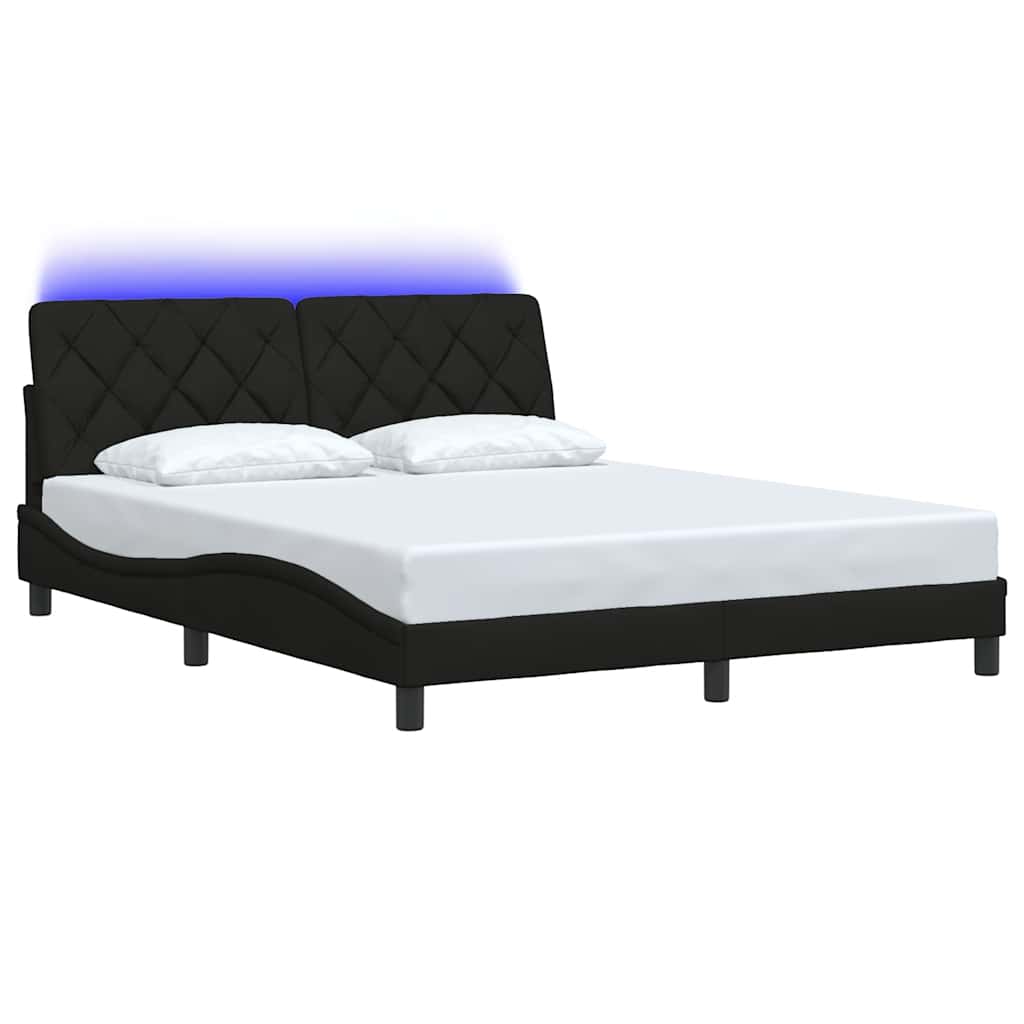 fekete szövet ágykeret LED-es matrac nélkül 160 x 200 cm
