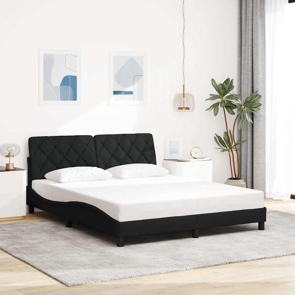 fekete szövet ágykeret LED-es matrac nélkül 160 x 200 cm