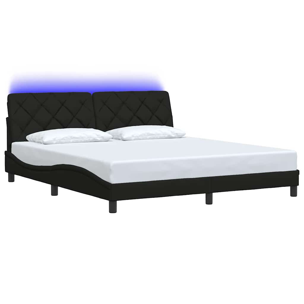 fekete szövet ágykeret LED-es matrac nélkül 180 x 200 cm