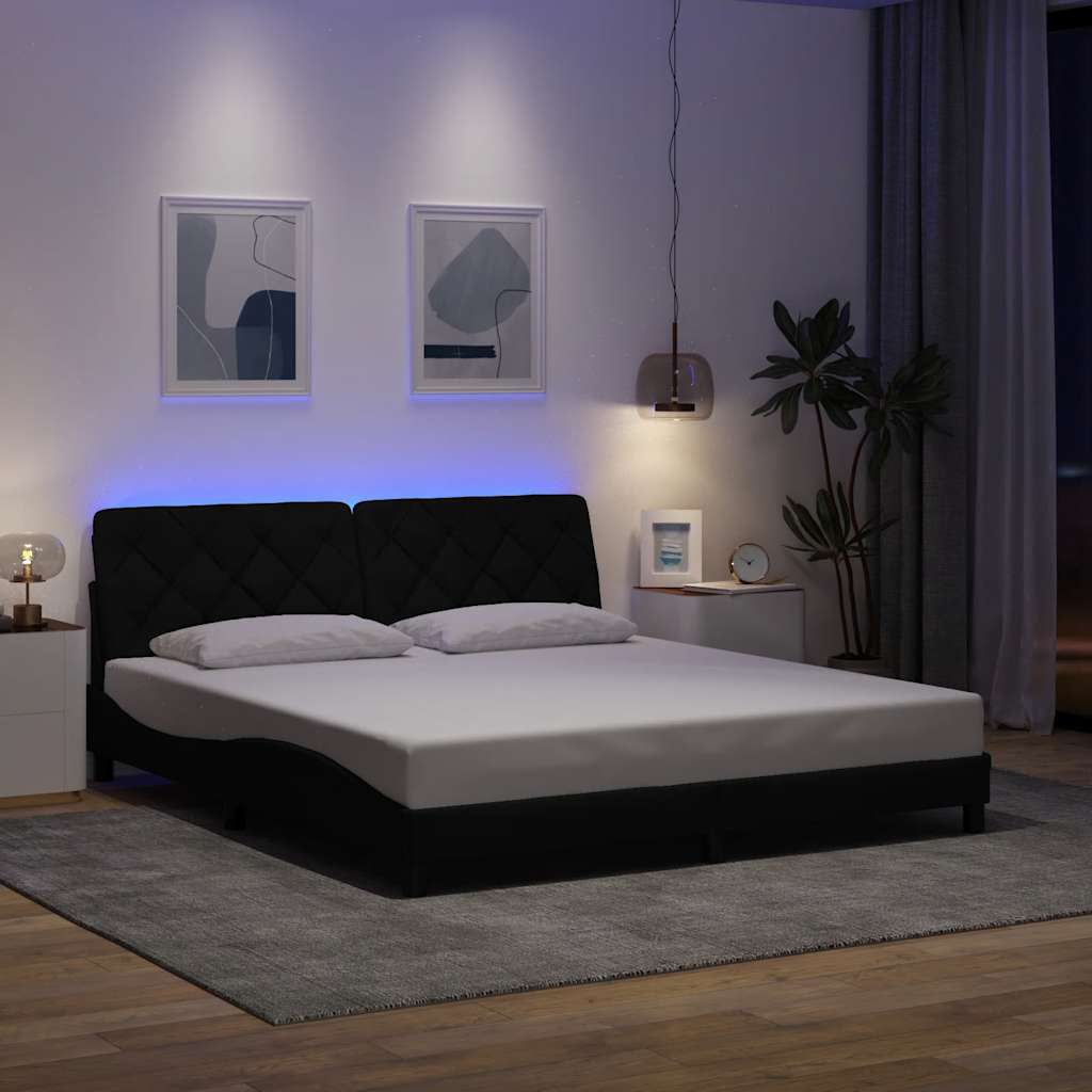 fekete szövet ágykeret LED-es matrac nélkül 180 x 200 cm
