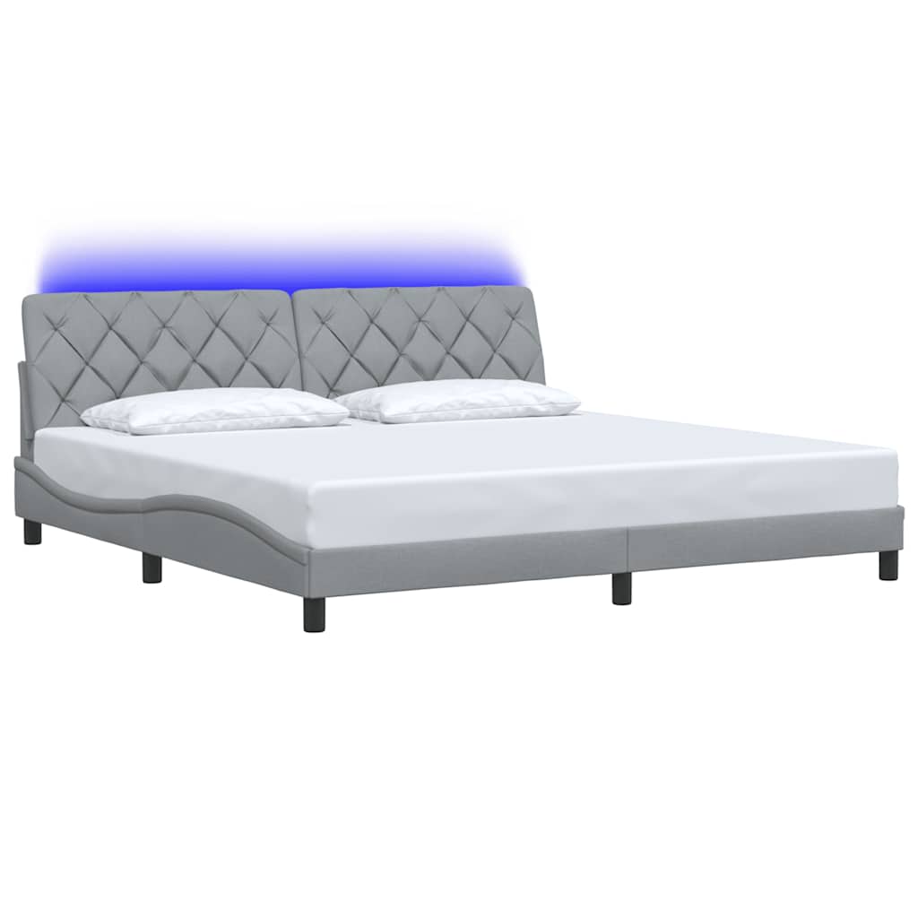 világosszürke szövet ágykeret LED-es matrac nélkül 200 x 200 cm