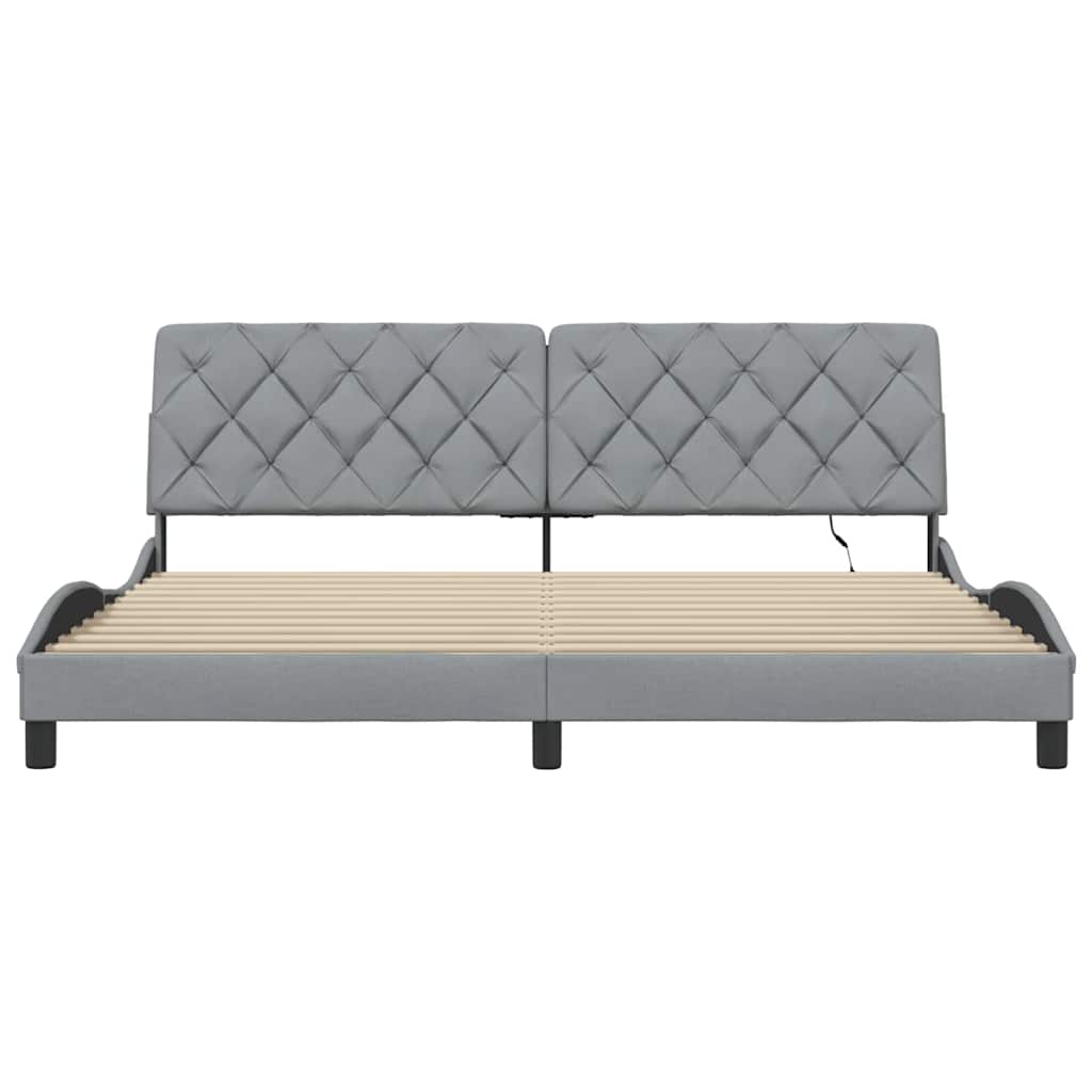 világosszürke szövet ágykeret LED-es matrac nélkül 200 x 200 cm