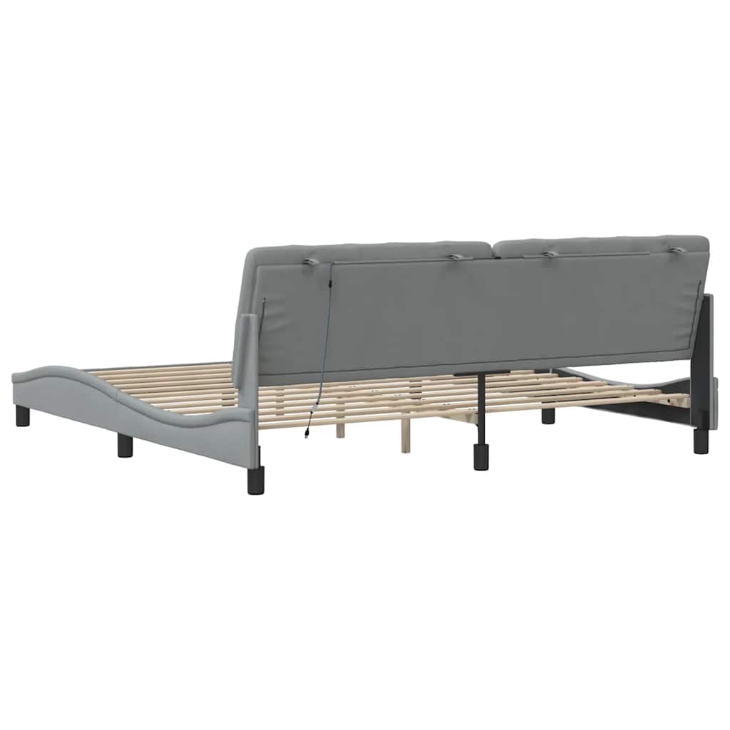 világosszürke szövet ágykeret LED-es matrac nélkül 200 x 200 cm