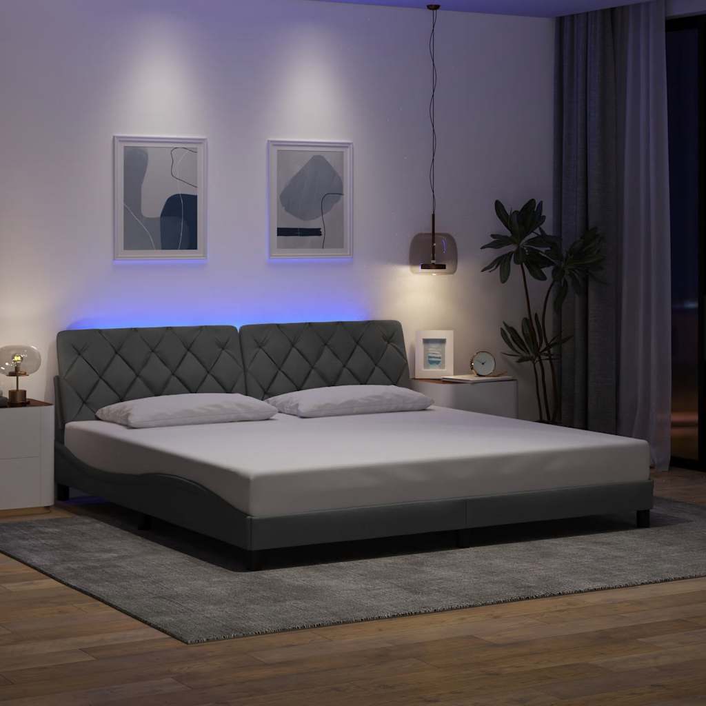világosszürke szövet ágykeret LED-es matrac nélkül 200 x 200 cm